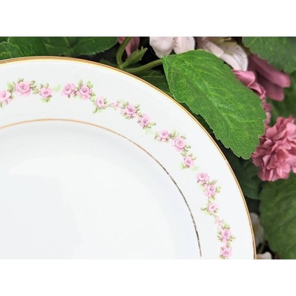 Pretty Antique Porcelain Plate with Pink Roses and Gold Trim Border Johnson Bros - Picture 3 of 8